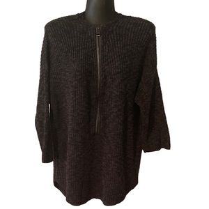 XL ABS Allen Schwartz hi-lo black 1/2 zip knit 3/4 sleeve cardigan sweater